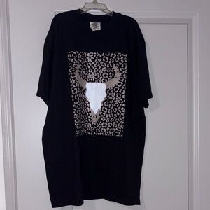 Comfort Colors Black Tee with Bull Skull Design